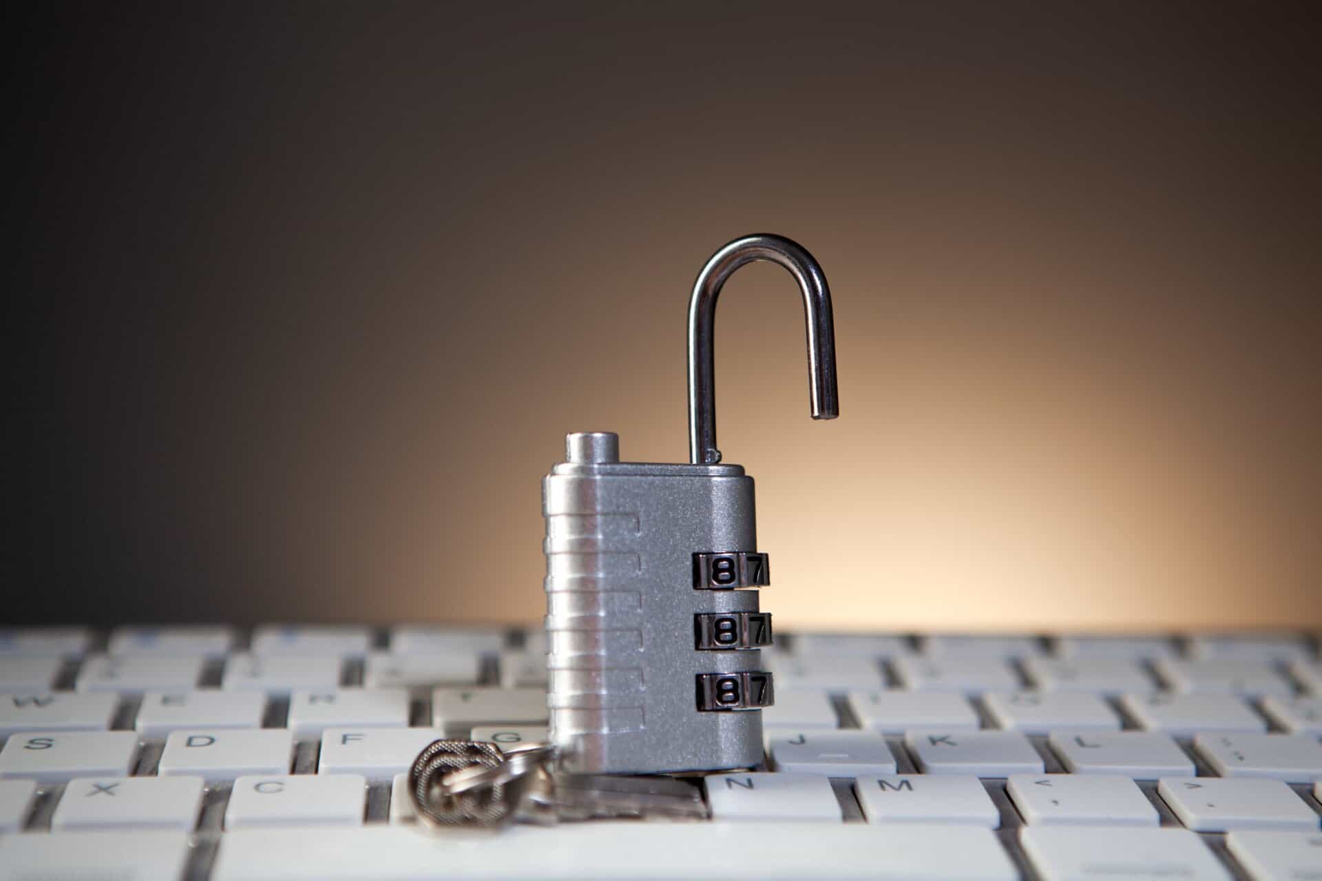 Padlock on computer keyboard.